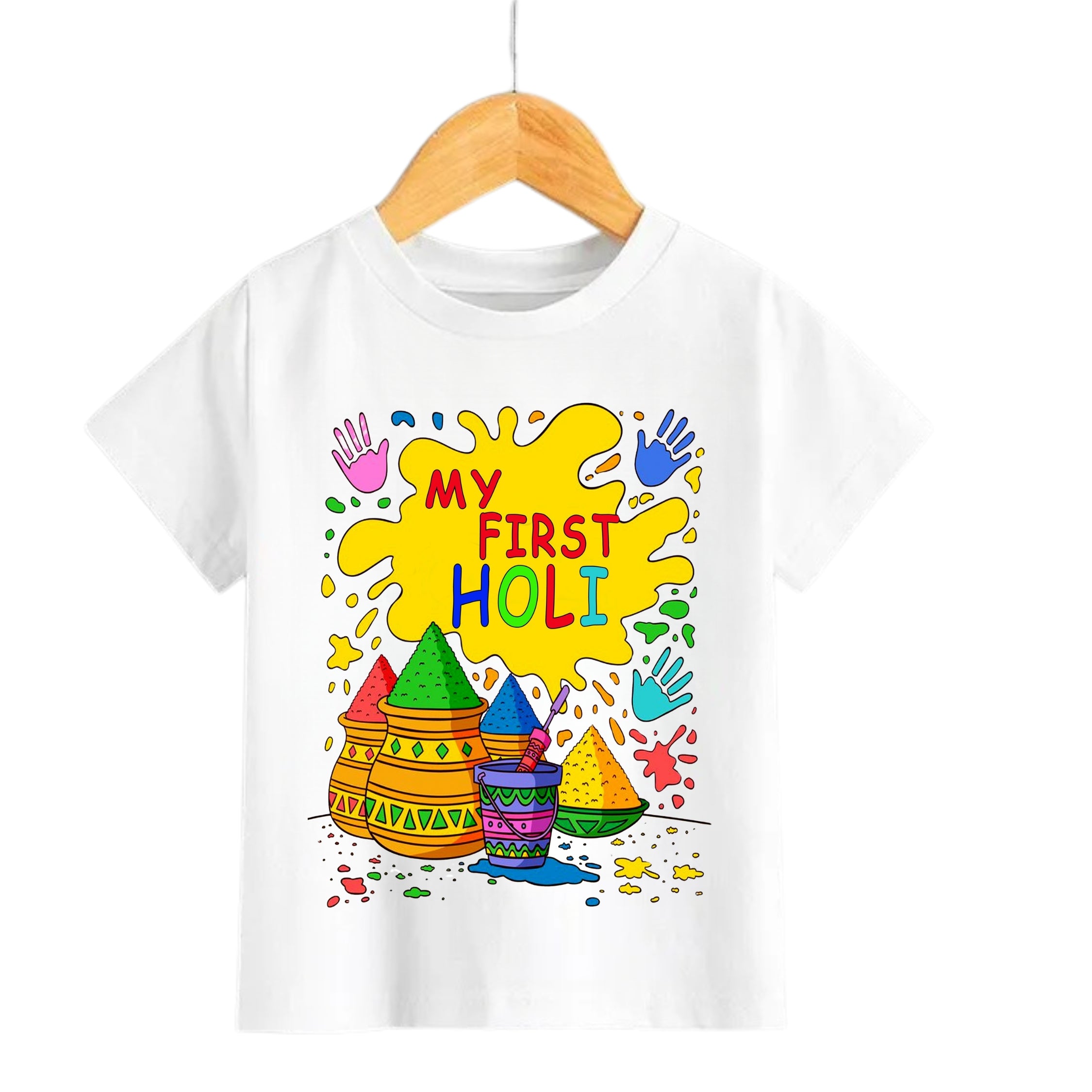 Itsmycostume My First Holi tshirt for kids baby boy girl infant Unisex Half Sleev Round Neck Tshirts