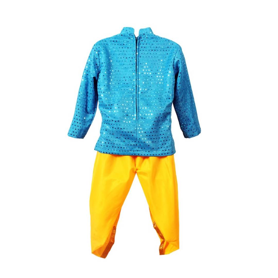Krishna Dress for Kids Set of 7 Dhoti,Kurta,Mukut,Morpankh,Bansuri,Belt,Motimala