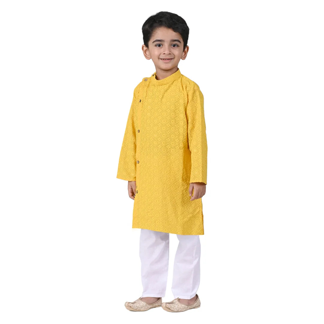Vaanee Designz Baby Boys Ethnic Wear Kurta Pyjama Cotton Set in New Yellow for Boys Kids