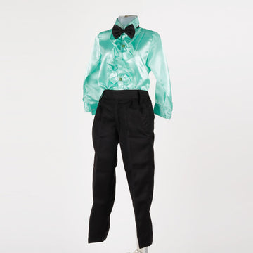 Boys Formal Dress - Aqua Green Shirt Black Pant &amp; Bow - Tie