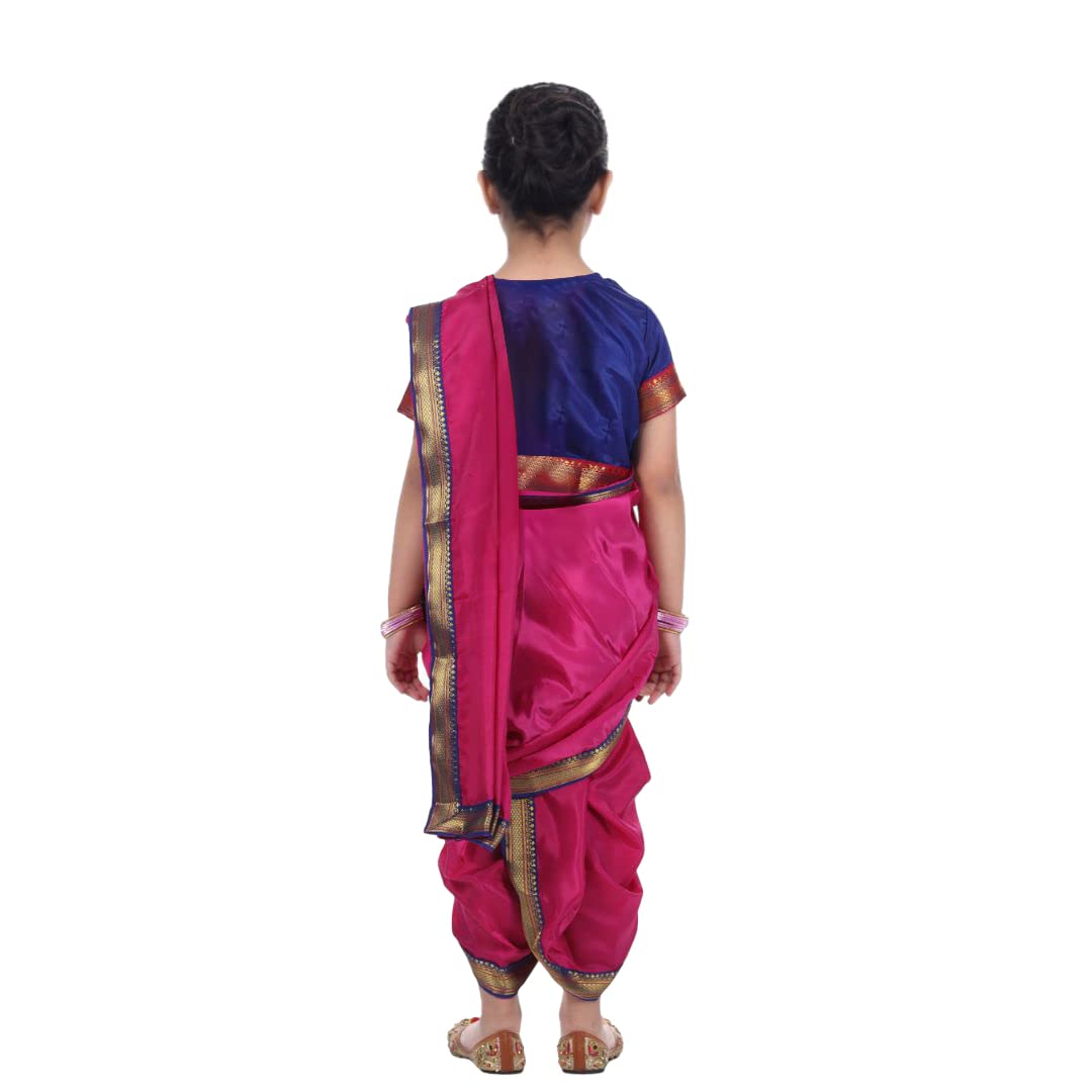 Marathi Lavani Saree for Girls Kids Folk Dance costume- Magenta Colour