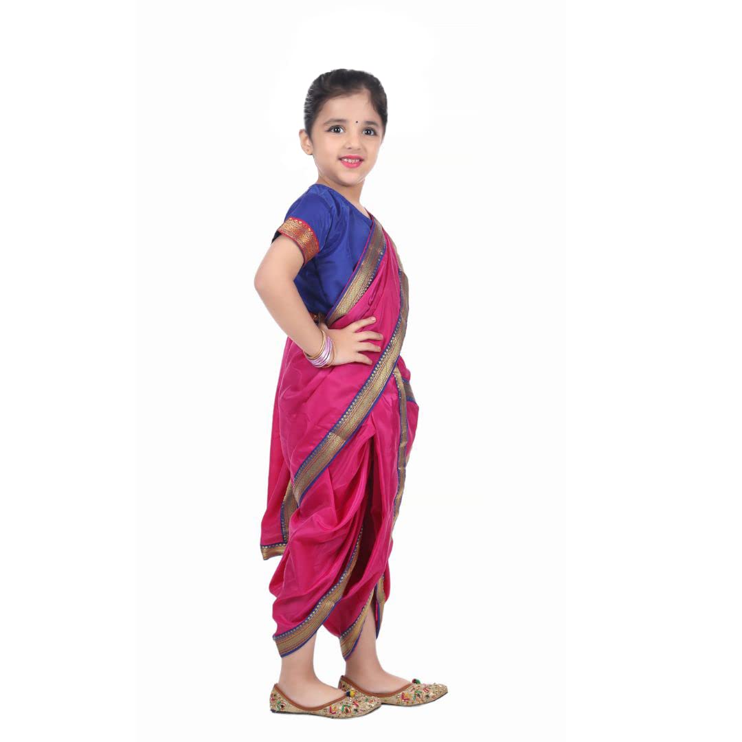 Marathi Lavani Saree for Girls Kids Folk Dance costume- Magenta Colour