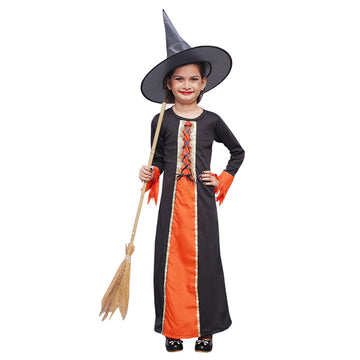 Witch Costume Dress for Kids Girls Set of 2(Gown,Hat) Halloween Fancy Dress